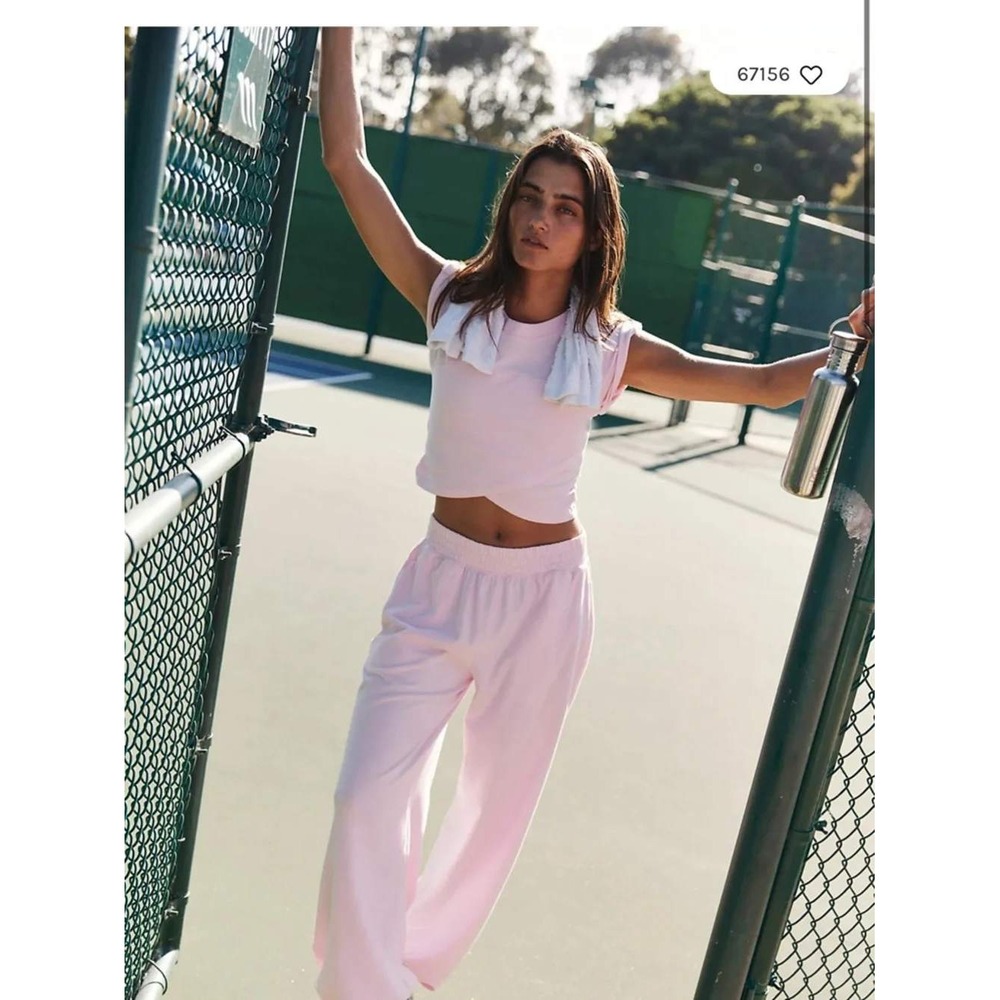 Free People Hot Shot Crossover Top Pink Medium Activewear Cropped Cap Sleeve